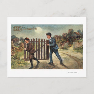 Halloween Greeting Boys Carry Fence Postkarte