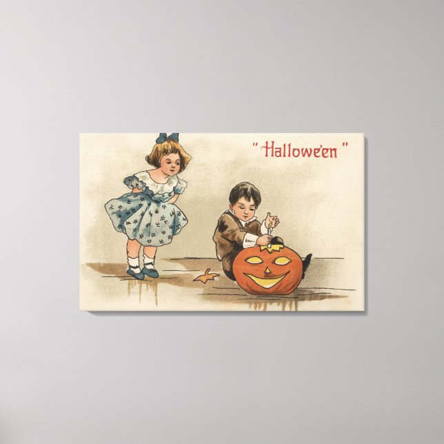 Halloween GreetingCarving Pumpkin Leinwanddruck (Vorderseite)