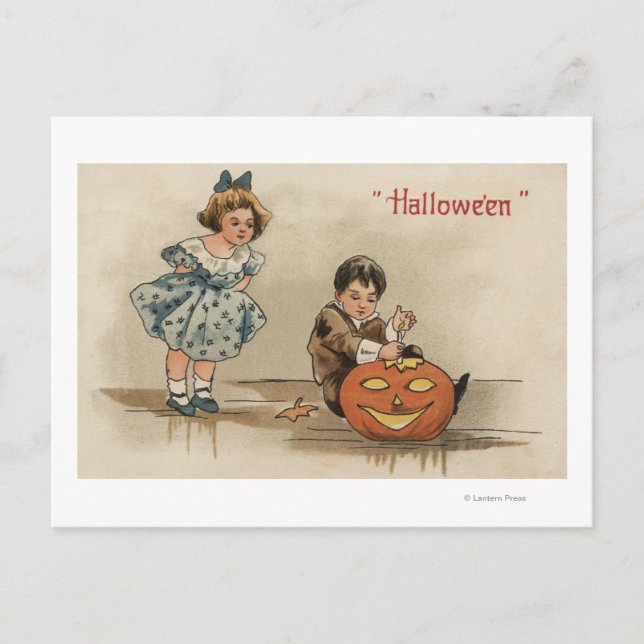 Halloween GreetingCarving Pumpkin Postkarte (Vorderseite)