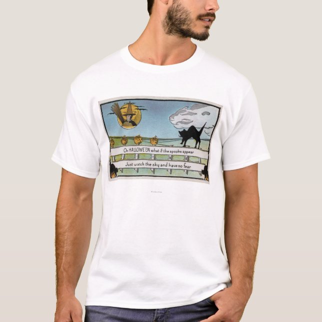 Halloween GreetingCat auf Zaun T-Shirt (Vorderseite)