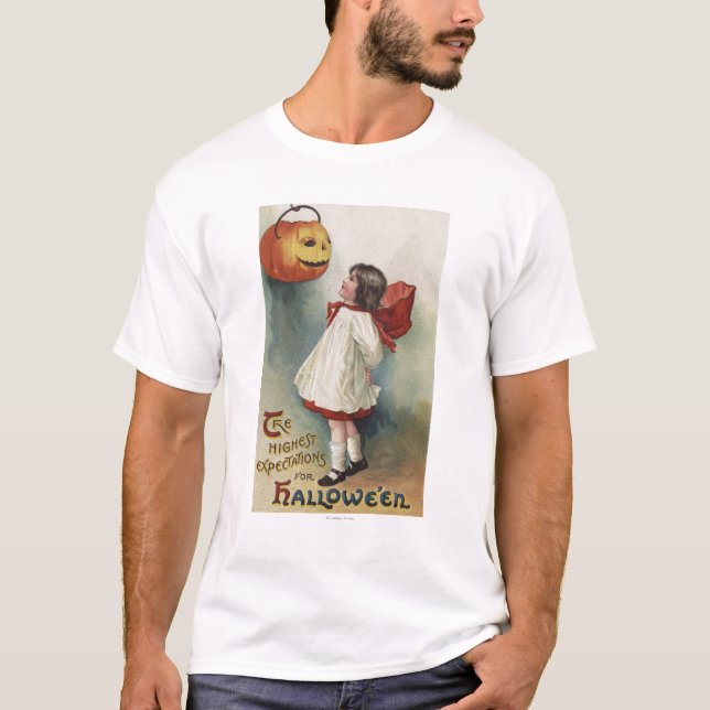 Halloween GreetingGirl in Rotem und in weißem T-Shirt (Vorderseite)