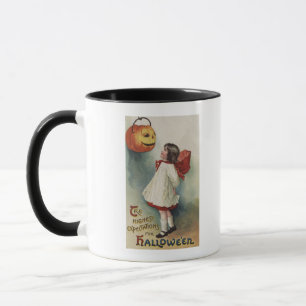 Halloween GreetingGirl in Rotem und in weißem Tasse