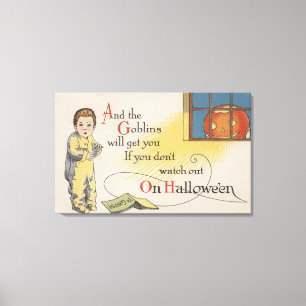 Halloween GreetingGoblin im Fenster Leinwanddruck