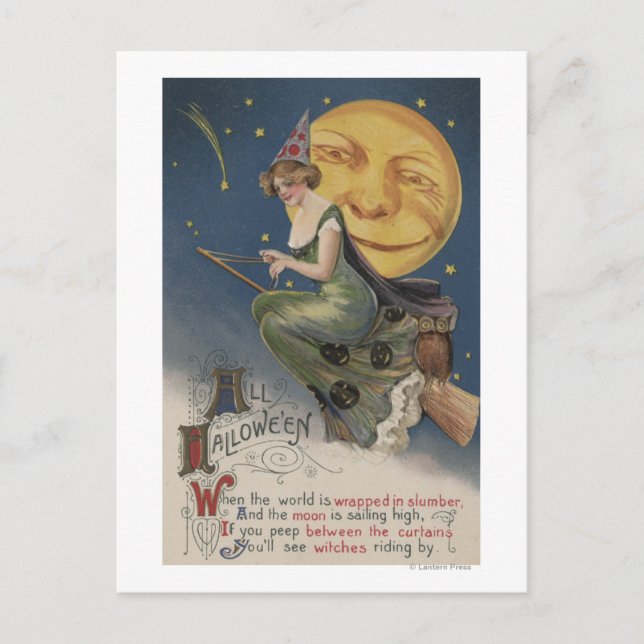 Halloween GreetingHexe in Flight Postkarte (Vorderseite)