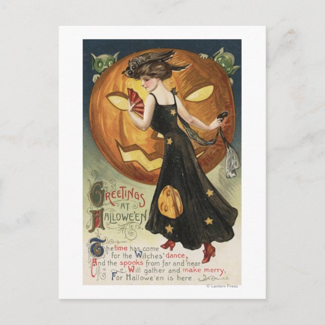 Halloween GreetingHextanz und Kürkin Postkarte (Vorderseite)