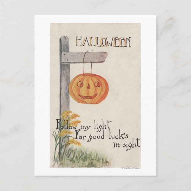 Halloween GreetingJack-O-Lantern auf Post Postkarte (Vorderseite)