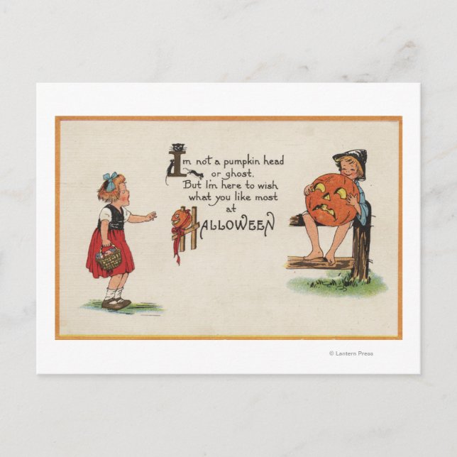 Halloween GreetingKid on Fence Postkarte (Vorderseite)