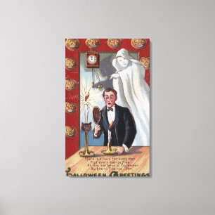 Halloween GreetingMan und Geist Leinwanddruck