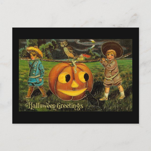 Halloween Greetings Boys Kürbislaterne Vintag Postkarte (Vorderseite)