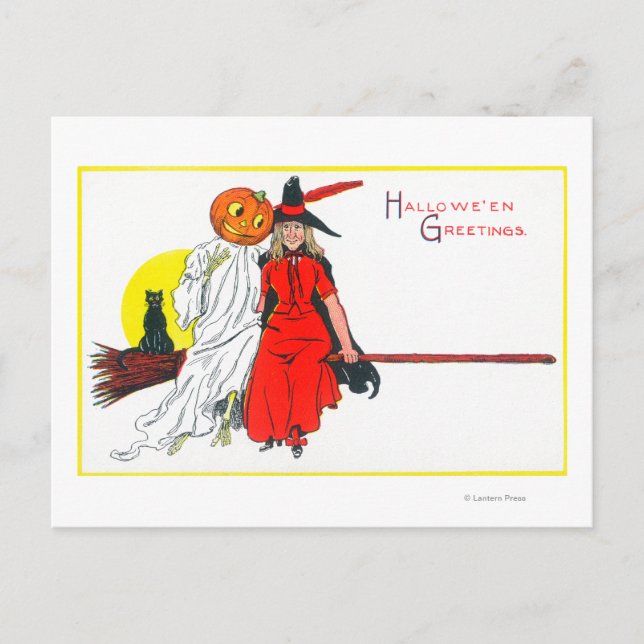 Halloween Greetings Hexe Postkarte (Vorderseite)
