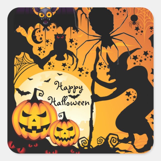 Halloween greetings_ quadratischer aufkleber (Vorderseite)