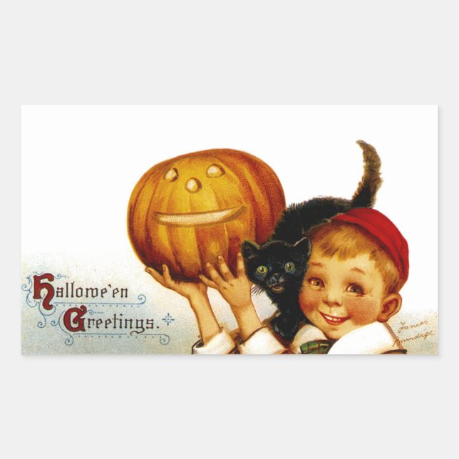 Hallowe'en Greetings Rechteckiger Aufkleber (Vorderseite)