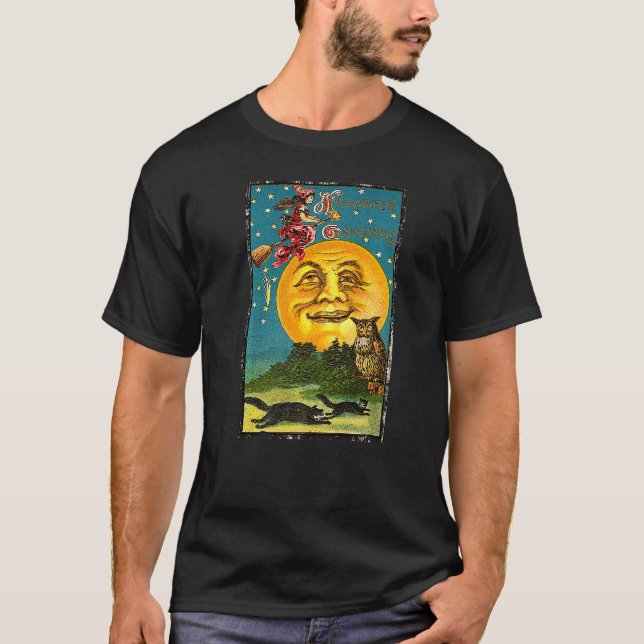 Halloween Greetings Vintage Karte T-Shirt (Vorderseite)