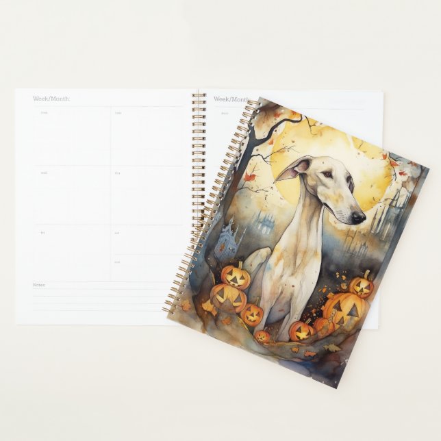 Halloween Greyhound Avec La Peur Citrouille (Devant avec enveloppe)