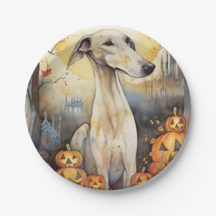 Halloween Greyhound mit Pumpkins Beängstigend Pappteller