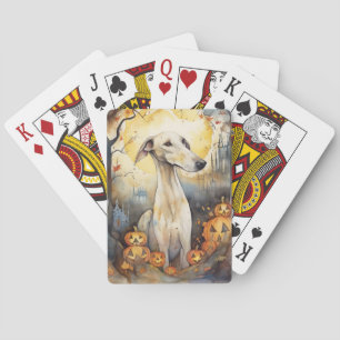 Halloween Greyhound mit Pumpkins Beängstigend Spielkarten