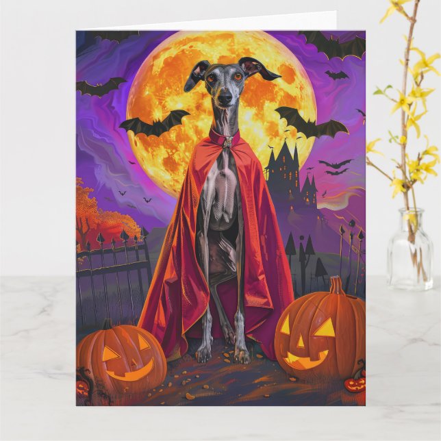 Halloween Greyhound Mountain Vampire Pumpkins Karte (Gelbe Blume)