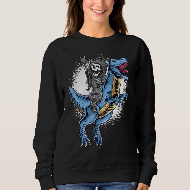 Halloween Grim Sensenmann Rocker Riding T Rex Dino Sweatshirt (Vorderseite)
