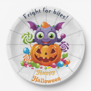 Halloween-Grimlin mit Süßigkeiten zum Trick-or-Tre Pappteller