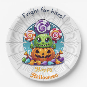 Halloween-Grimlin mit Süßigkeiten zum Trick-or-Tre Pappteller