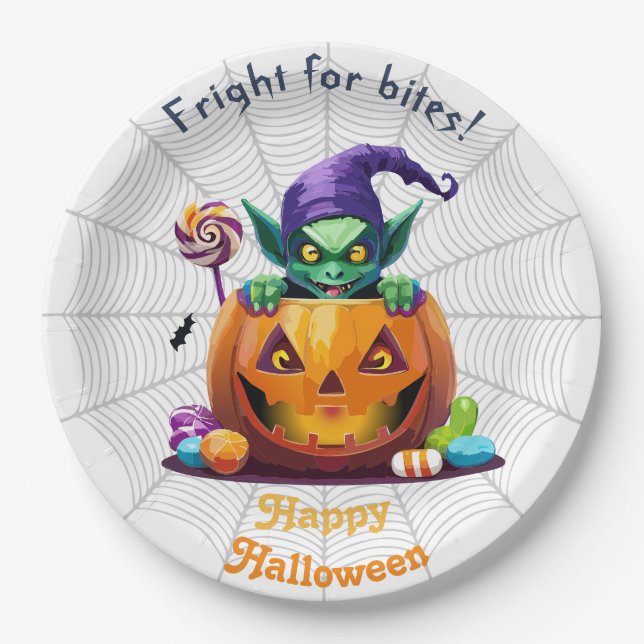 Halloween Grimlin mit Trick oder Treat Candy Pappteller (Vorderseite)
