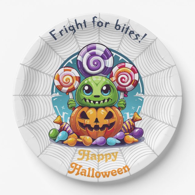 Halloween Grimlin mit Trick oder Treat Candy Pappteller (Vorderseite)