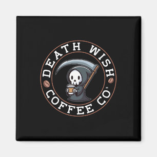 Halloween grimmiger Sensenmann trinkt Kaffee Tod w Magnet