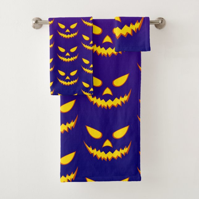 Halloween Grinning Face Kürbislaterne Pumpkin Badhandtuch Set (Insitu)