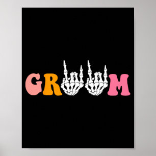 Halloween Groom Bride Skeleton Hand Wedding Bachel Poster