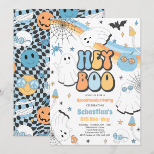 Halloween Groovy Niedlich Ghost Hey Boo Birthday P Einladung