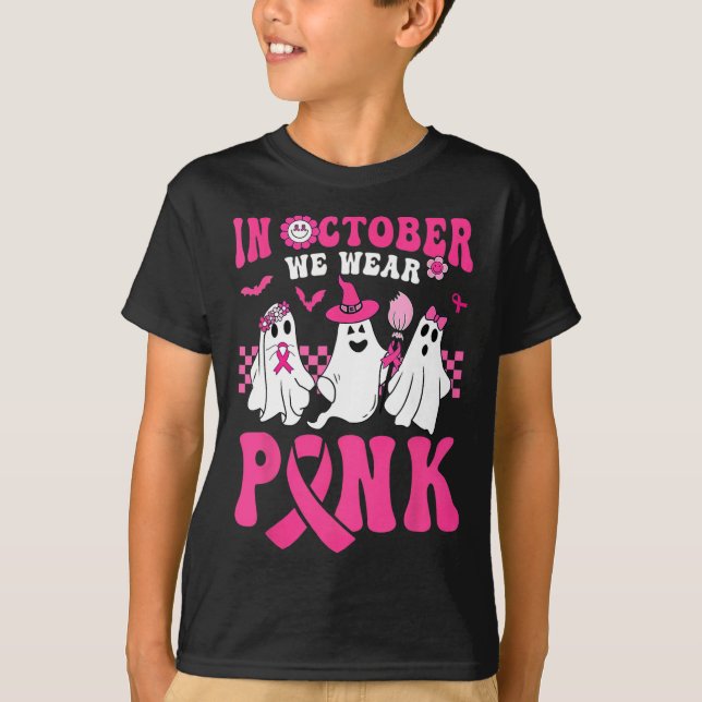 Halloween Groovy Wear Pink Breast Cancer Warrior C T-Shirt (Vorderseite)
