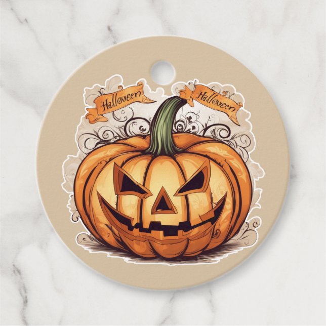 Halloween: Großer Kürbis -  Geschenkanhänger (Vorderseite)