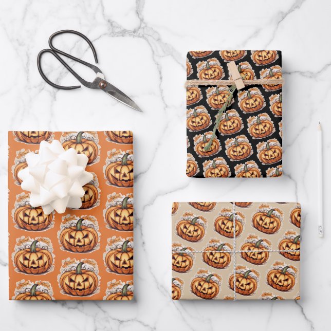 Halloween: Großer Kürbis -  Geschenkpapier Set (Vorderseite)