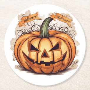 Halloween: Großer Kürbis -  Runder Pappuntersetzer