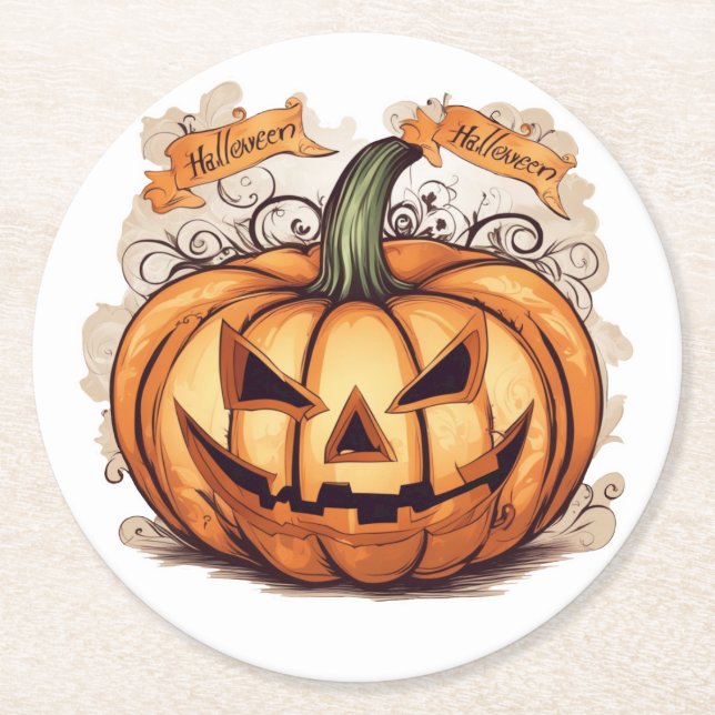 Halloween: Großer Kürbis -  Runder Pappuntersetzer (Vorderseite)