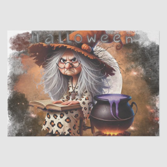 Halloween Grumpy Hexe Seidenpapier (Vorderseite)