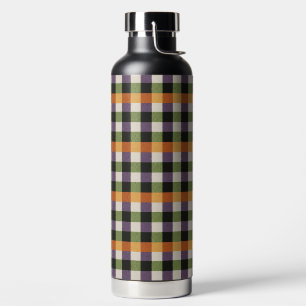 Halloween grün, lila & schwarz Gingham-Muster Trinkflasche