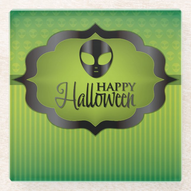Halloween-grüne Alien Glasuntersetzer (Vorderseite)