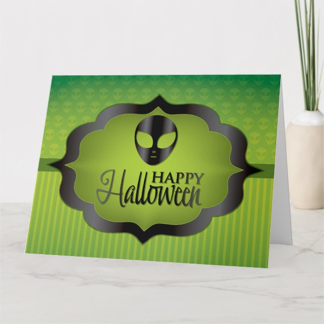 Halloween-grüne Alien Karte (Vorderseite)