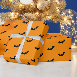 Halloween Gruselig Schwarz und orange Fledermäuse Geschenkpapier
