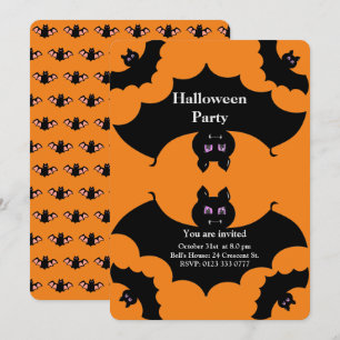 Halloween gruselige Fledermäuse auf Orange Einladung