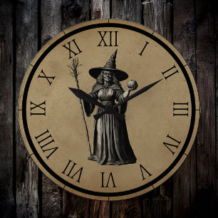 Halloween Gruselige Hexe mit einer Vollmonduhr Große Wanduhr