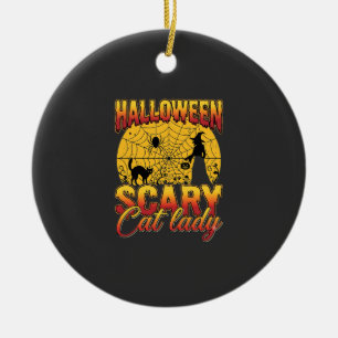 Halloween Gruselige Katzenlady Hexe Spinnennetz Keramik Ornament