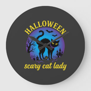 Halloween Gruselige Katzenlady Schwarze Katze Große Wanduhr