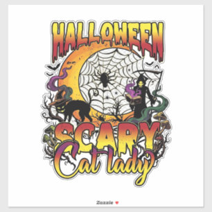 Halloween Gruselige Katzenlady Sensenmann Mond Mag Aufkleber