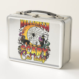 Halloween Gruselige Katzenlady Sensenmann Mond Mag Metall Brotdose