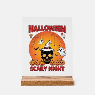 Halloween Gruselige Nacht Totenkopf Hexenhut Kürbi Acrylschild