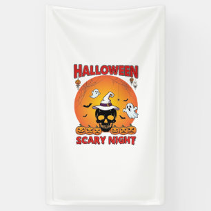 Halloween Gruselige Nacht Totenkopf Hexenhut Kürbi Banner