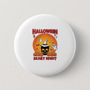 Halloween Gruselige Nacht Totenkopf Hexenhut Kürbi Button