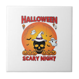 Halloween Gruselige Nacht Totenkopf Hexenhut Kürbi Fliese